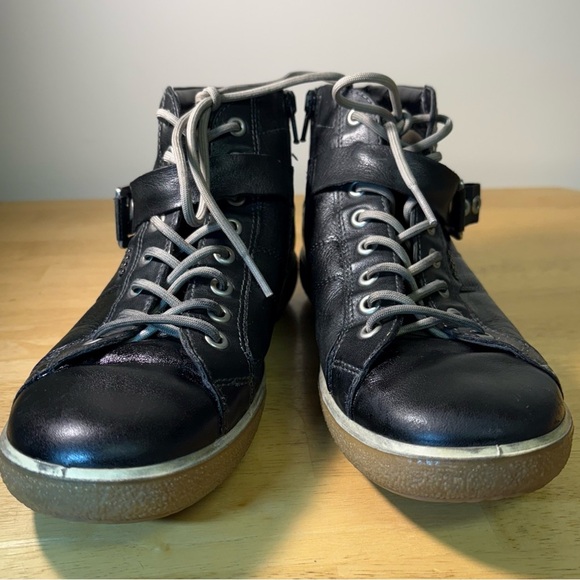 ECCO Soft Black Leather Lace Up Side Zip Ankle Hi-Top Men's Shoes EU 39 Buckle - Picture 2 of 8